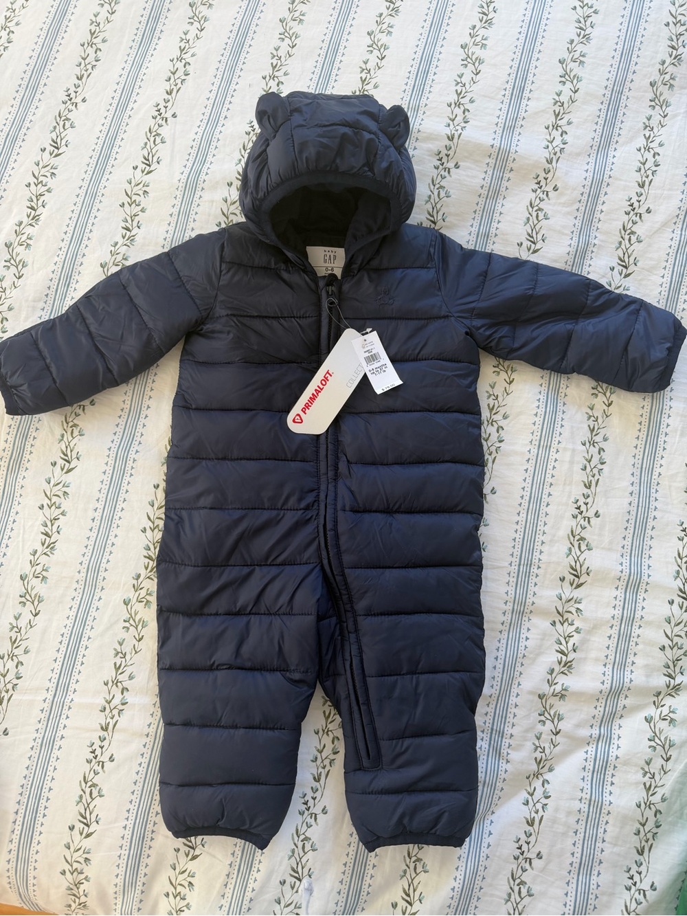 GAP Navy Quilted Puffer Baby Snowsuit with Hood